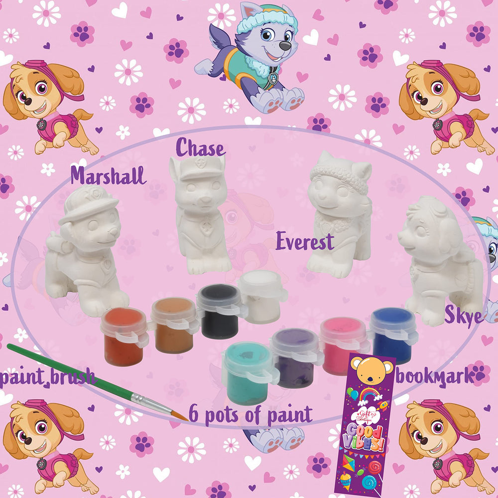 Paw Patrol Paint Your Own Figurines packaging keeps materials organized for travel crafts