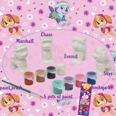 Paw Patrol Paint Your Own Figurines packaging keeps materials organized for travel crafts