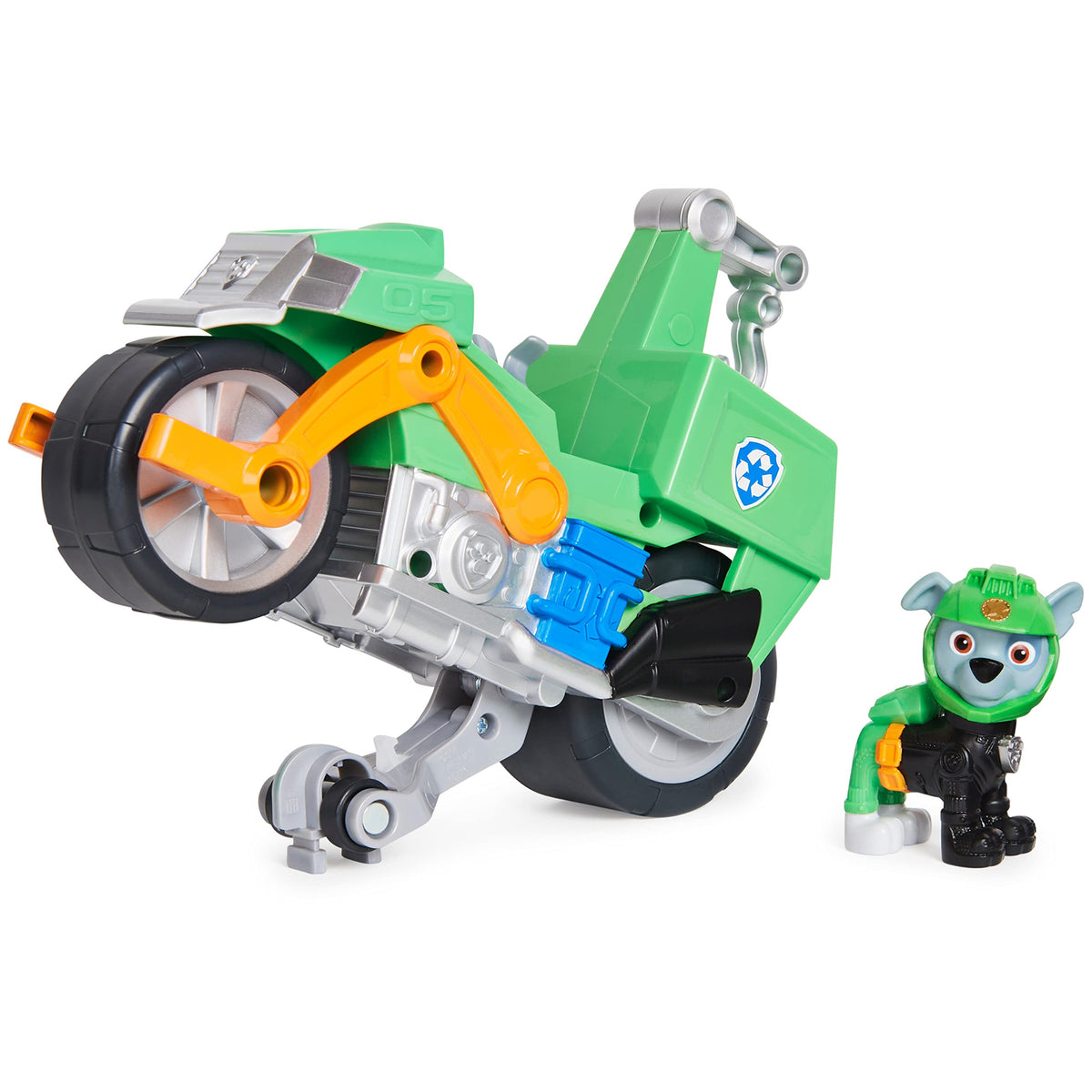 PAW Patrol Rocky Deluxe Vehicle front view with wheelie-ready action