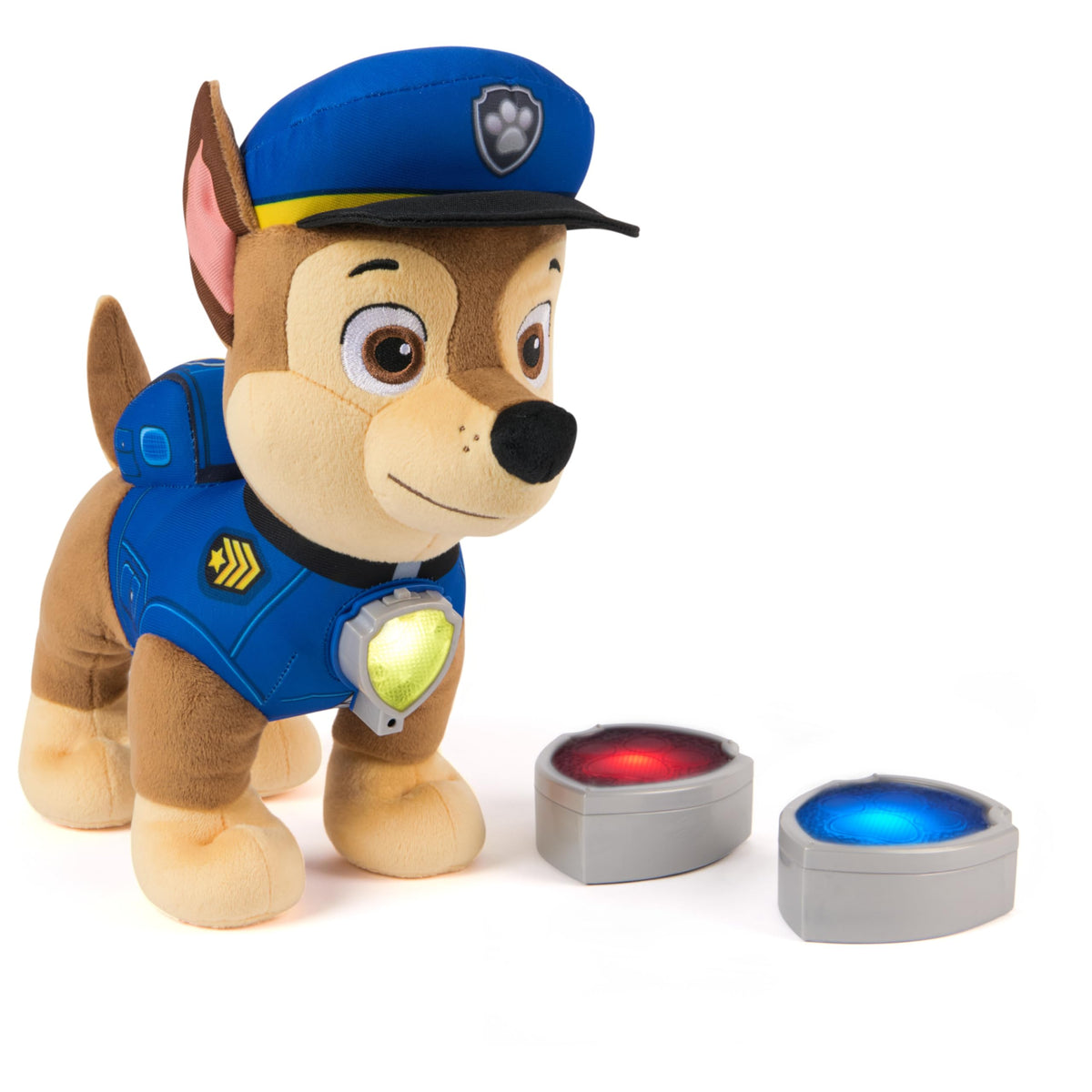 Paw Patrol Room Patrol Chase plush standing tall for interactive play.