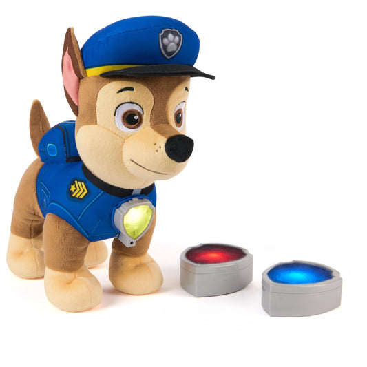Paw Patrol Room Patrol Chase plush standing tall for interactive play.