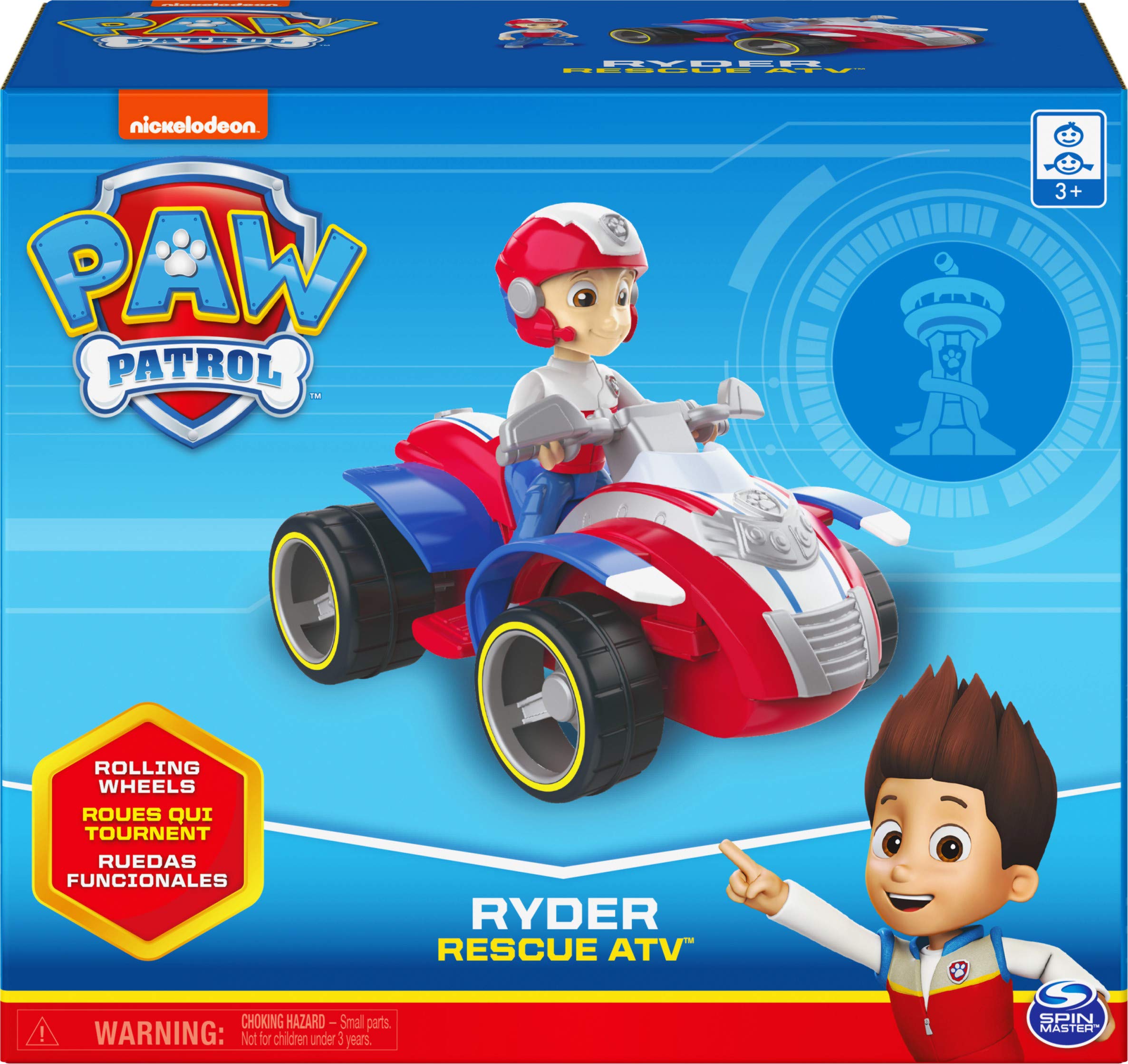 Ryder figure wearing uniform seated in Ryder’s Rescue ATV for realistic role-play.