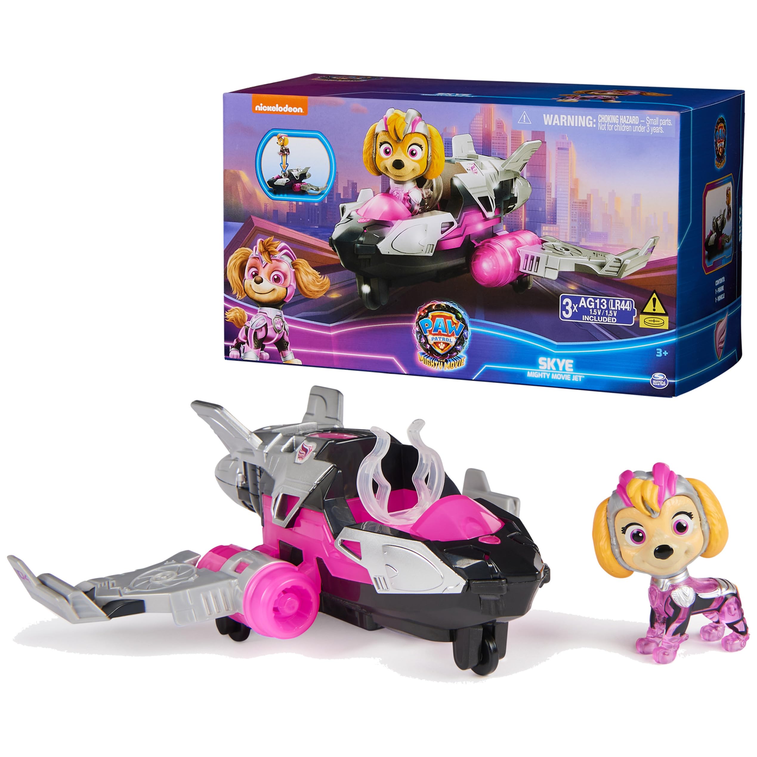 PAW Patrol Skye Mighty Movie rescue jet with lights, ideal for imaginative play