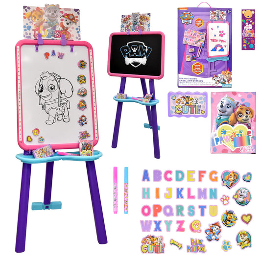 Paw Patrol Standing Art Easel assembled with two magnetic boards for kids' drawing