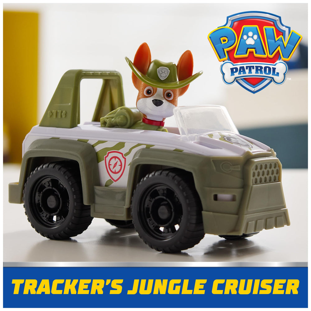 Tracker sits in the jungle rescue vehicle driver seat ready for action