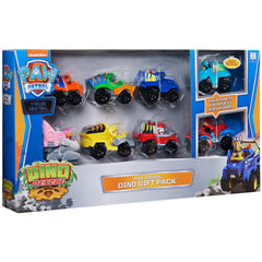 PAW Patrol True Metal Dino Rescue pack back view showing all eight vehicles