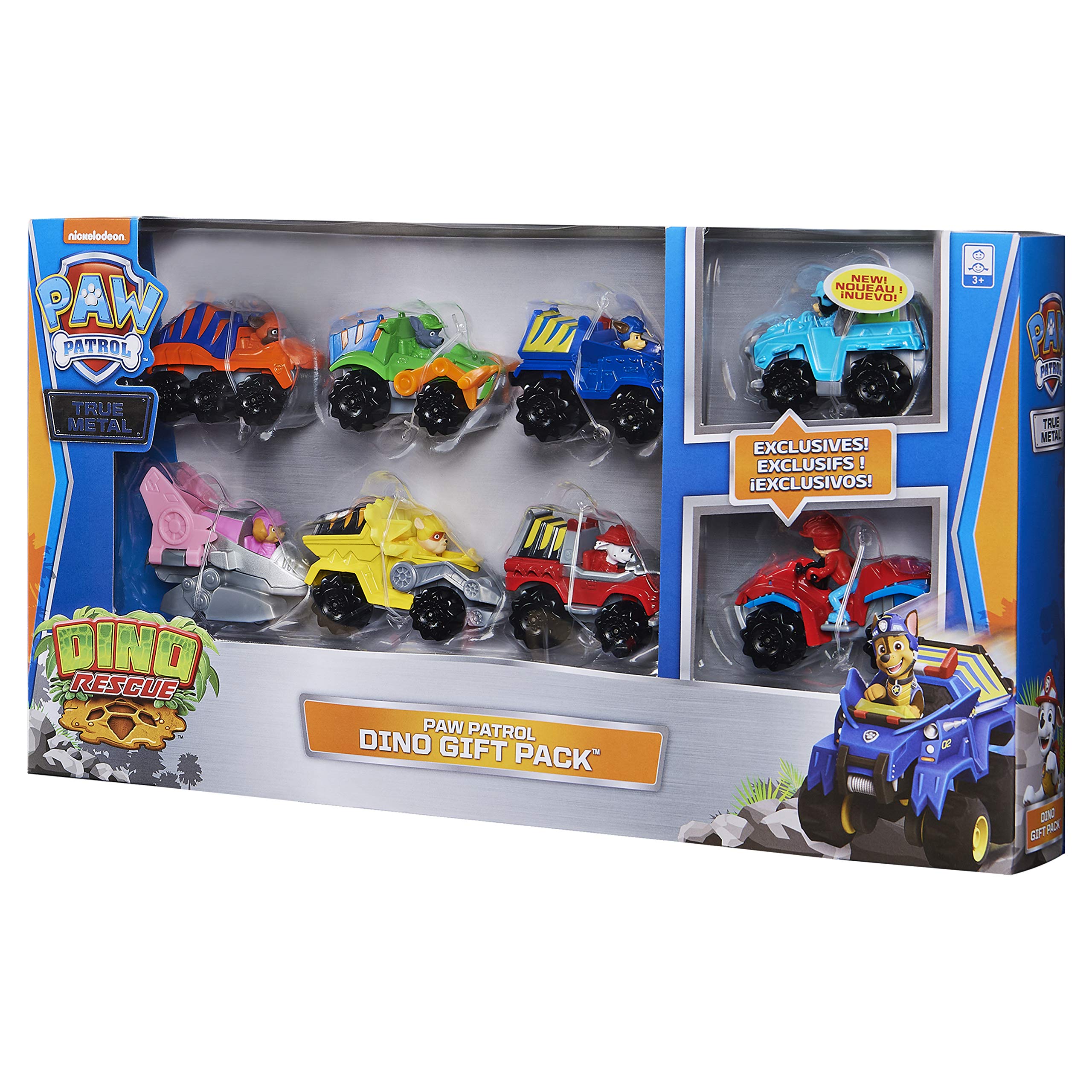 Dino-triceratops vehicle in PAW Patrol True Metal Dino Rescue line for dinosaur-themed adventures