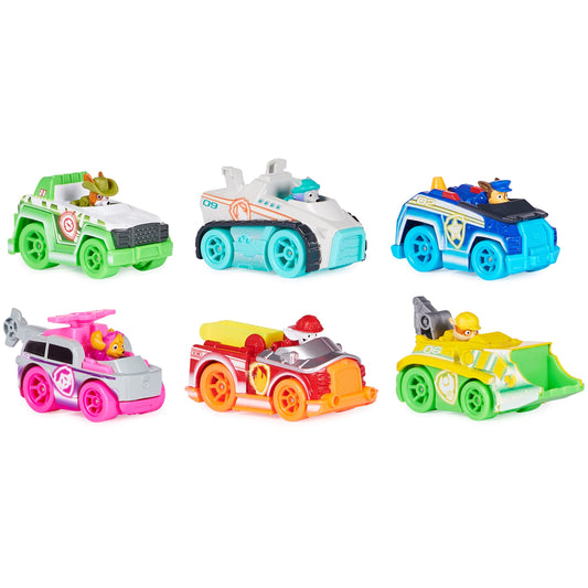 Paw Patrol True Metal Neon Rescue Vehicles pack with six neon die-cast cars for kids