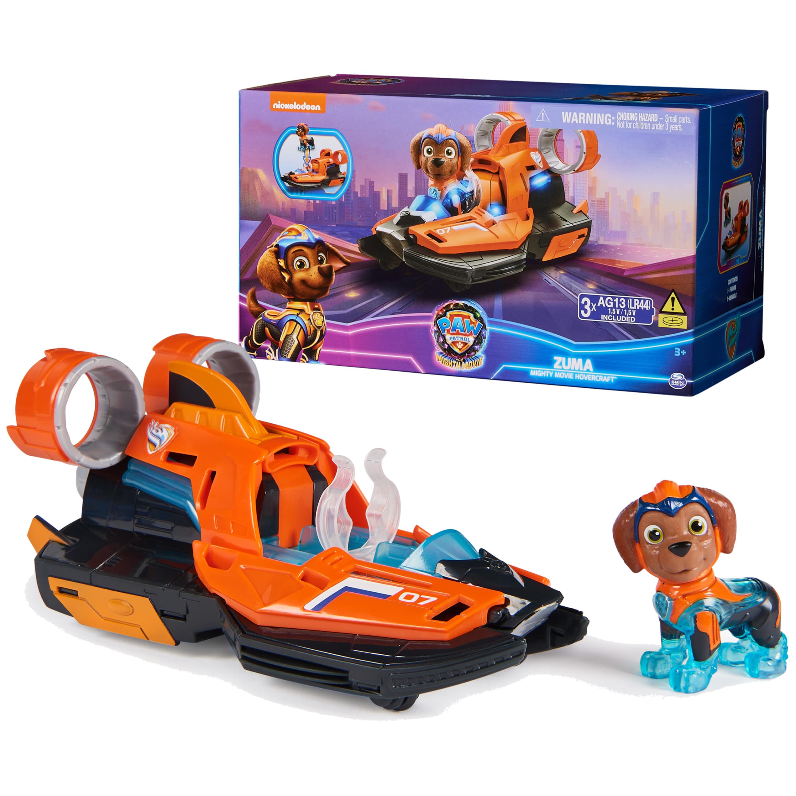 Paw Patrol Zuma Mighty Jet Boat figure with illuminating features for action play.