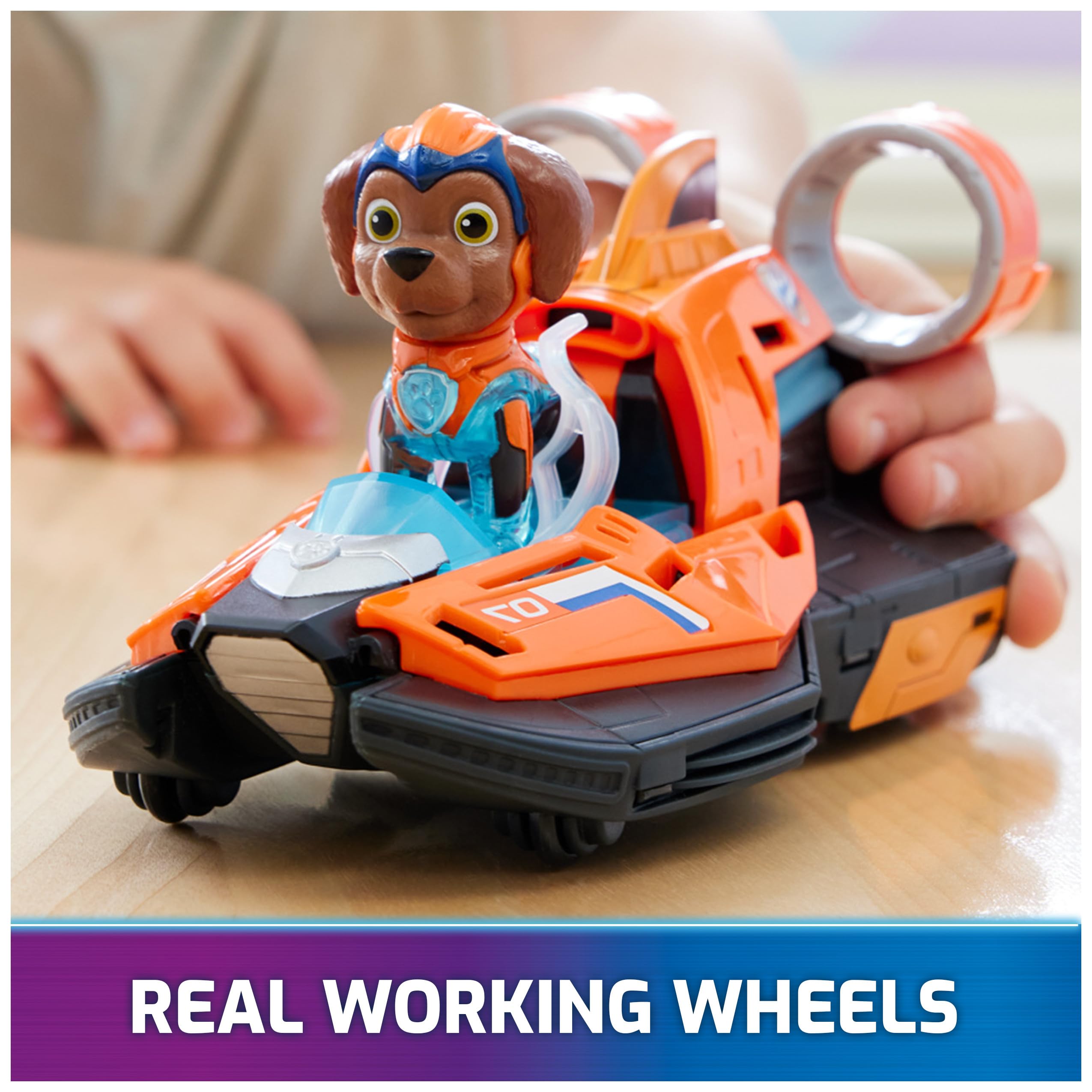 Paw Patrol Zuma translucent parts light up during play.