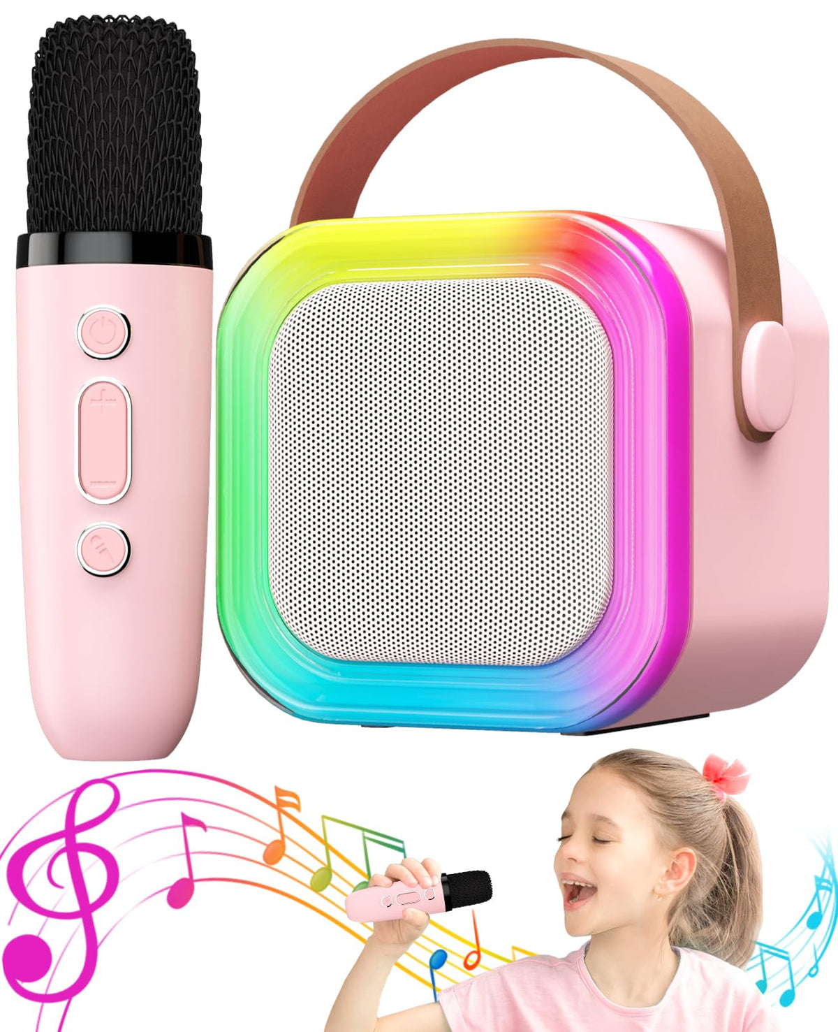 Paxrzuo karaoke machine for kids with pink finish enhances family sing-alongs