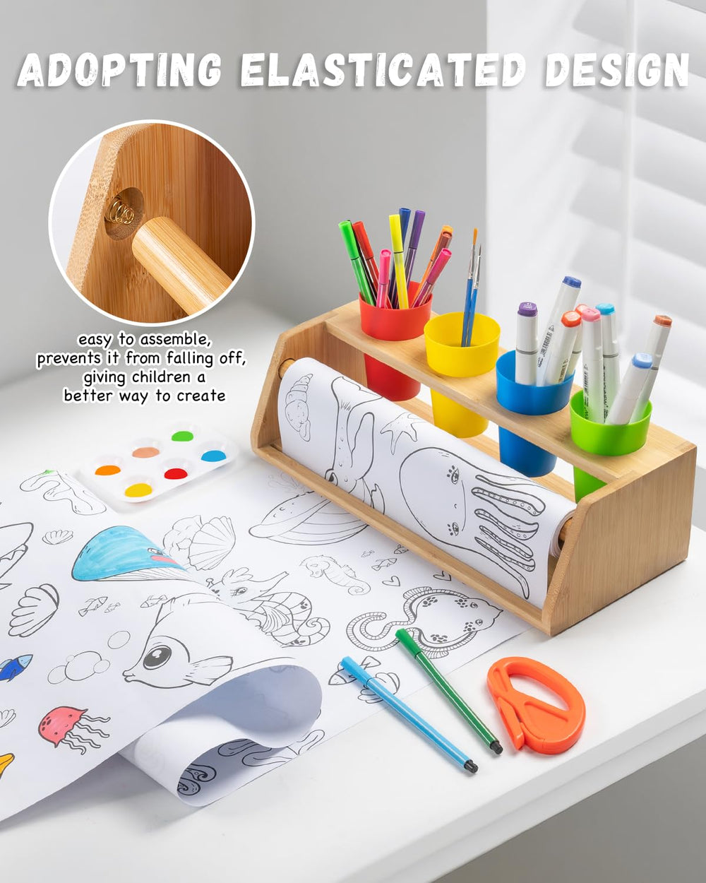 Payarma craft table with pen cups and palette keeps supplies organized.