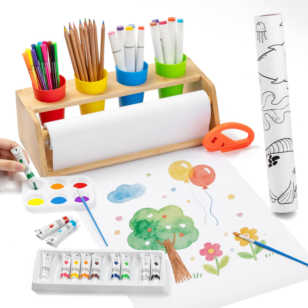 Payarma easel with paper-roll dispenser for tidy tabletop art sessions.