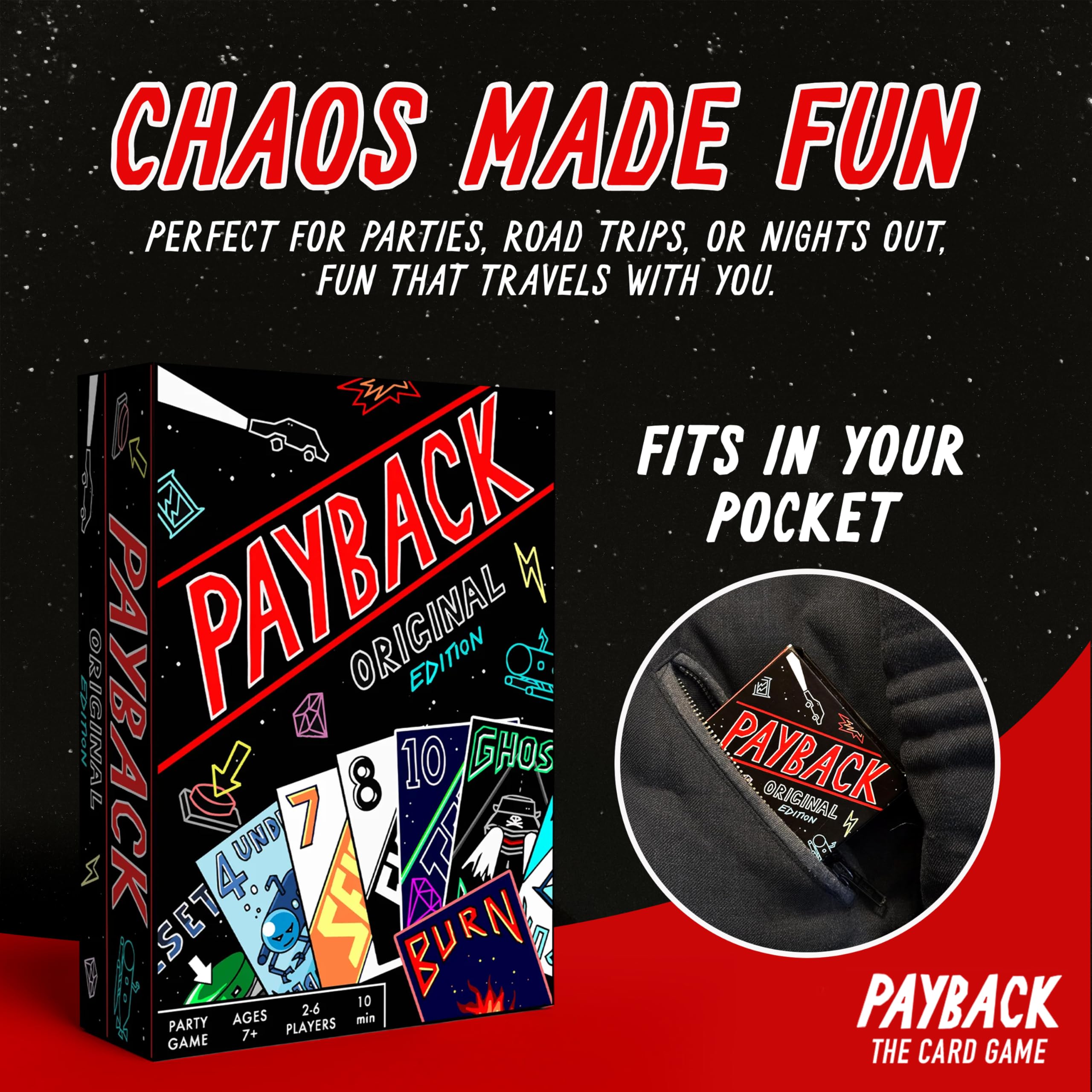 PAYBACK Original Edition family game night visuals invite teens and adults to join.