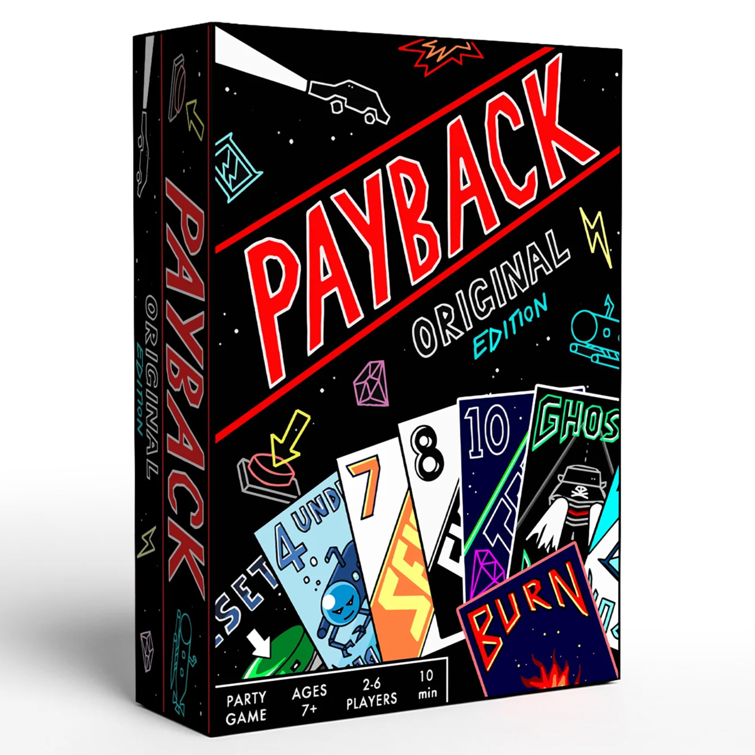 PAYBACK Original Edition magnetic box keeps cards organized for travel and quick setup.