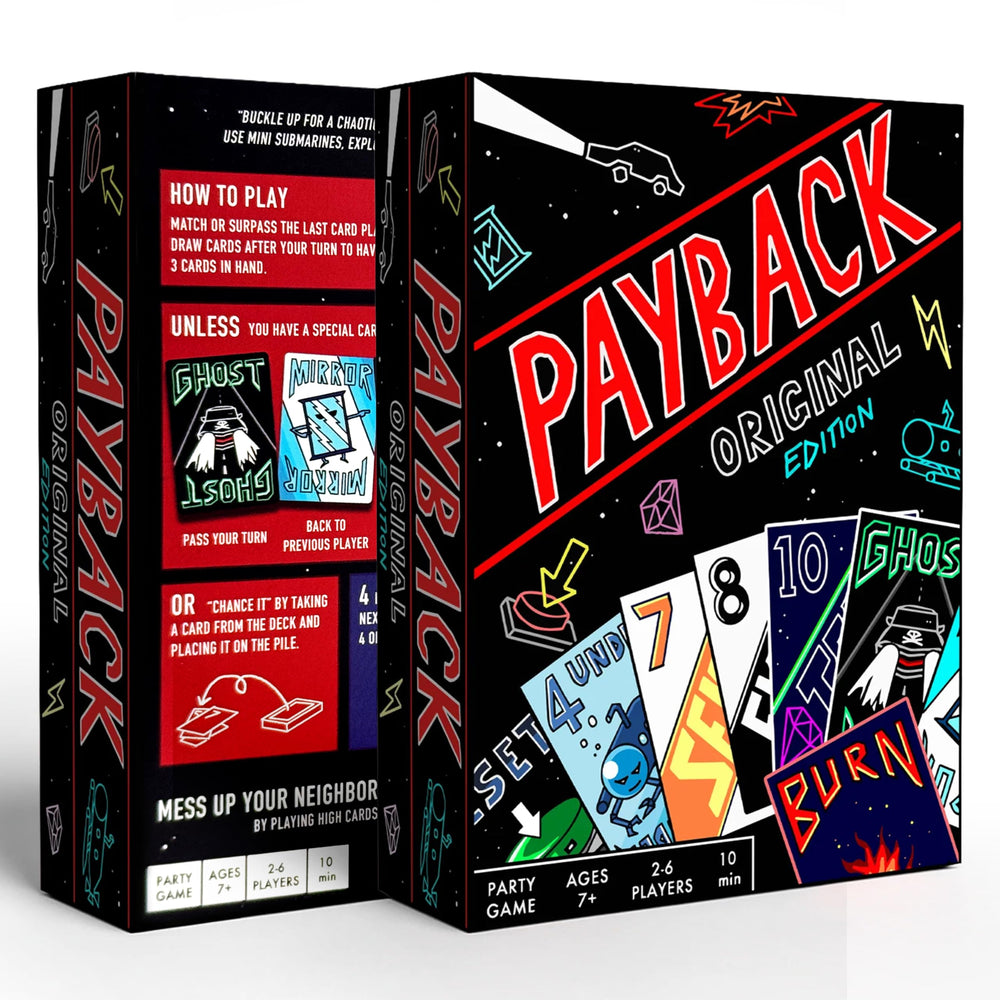 PAYBACK Original Edition tarot-sized cards are easy to shuffle and handle for fast play.