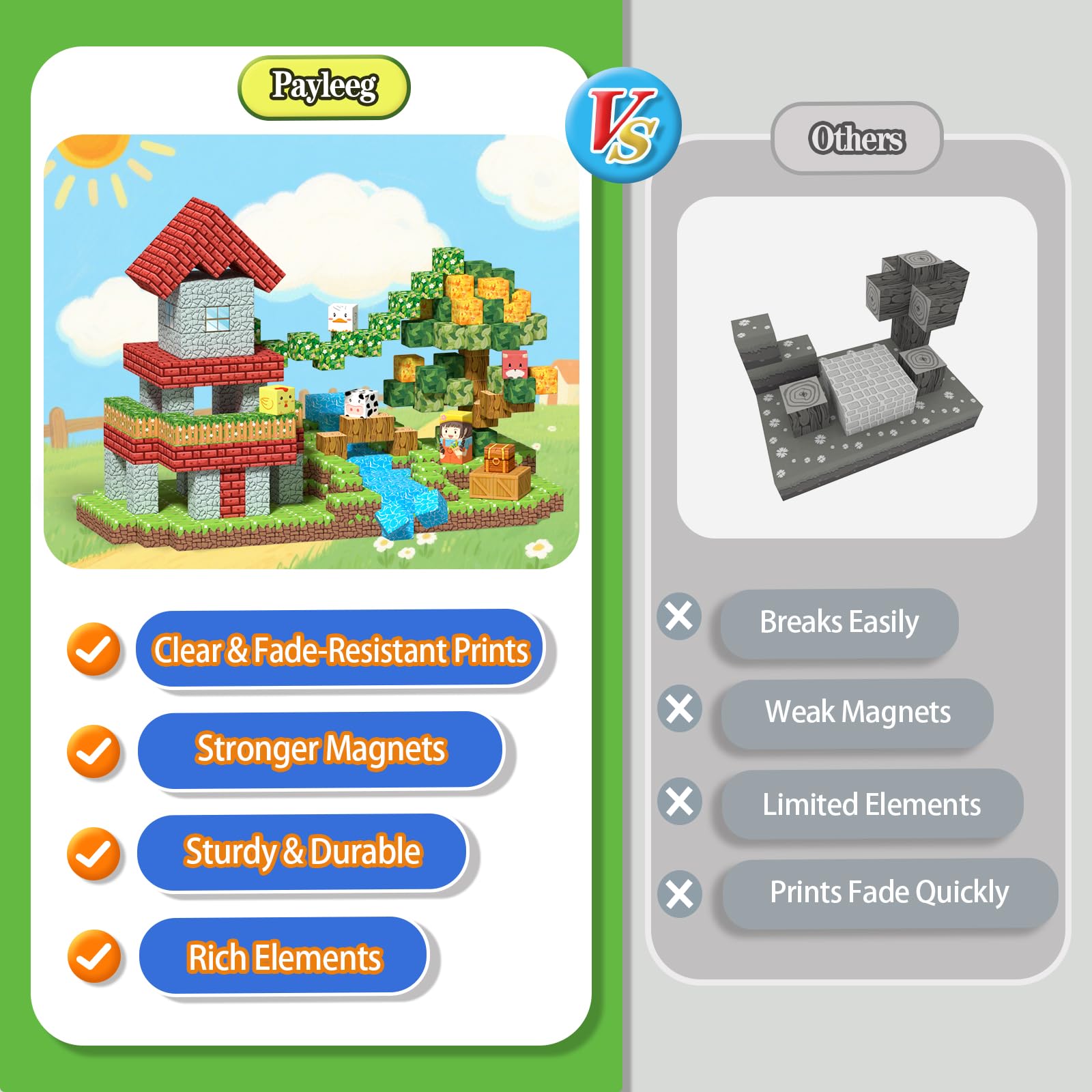 Payleeg blocks compatible with other brands to expand creative options.