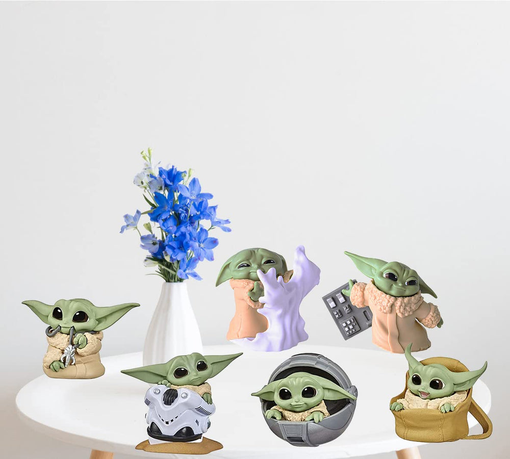 PAZATAO Baby Yoda desk decor enhances shelves for Star Wars fans.