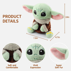 PAZATAO Baby Yoda Plush material close-up shows durable PP cotton