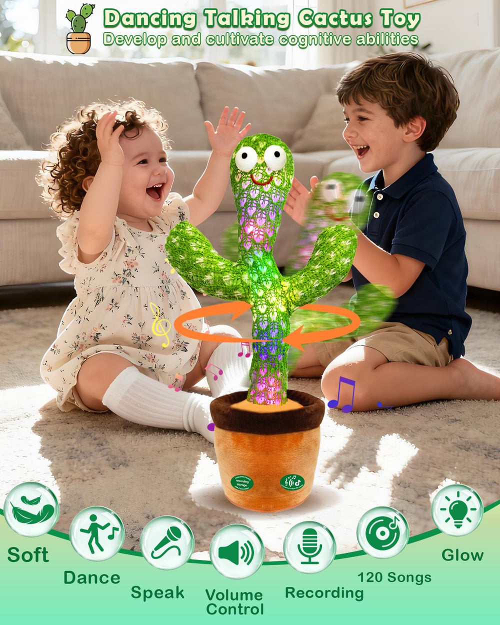 Pbooo cactus toy with four level volume controls