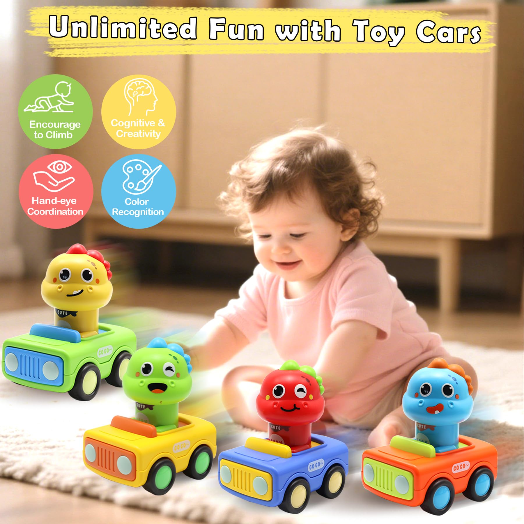 Pbooo four-color dinosaur figures, engaging visual learning during discovery play.