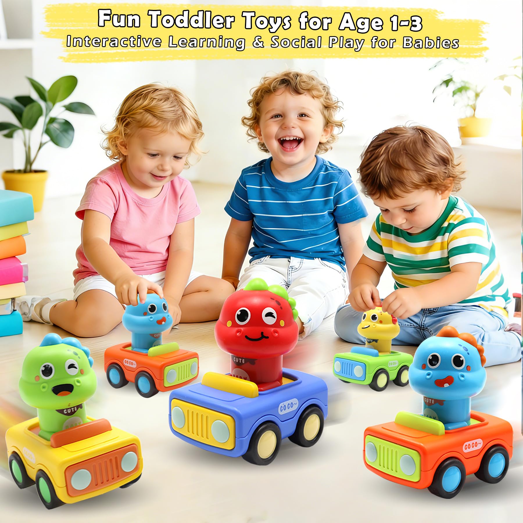 Pbooo dinosaur press-go car packaging, gift-ready in an elegant box.