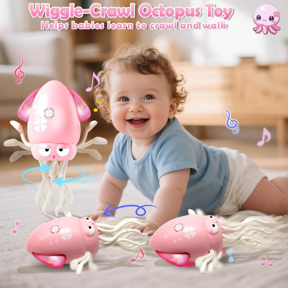 Pbooo electric crawling octopus encourages active play with obstacle sensors for safe exploration.