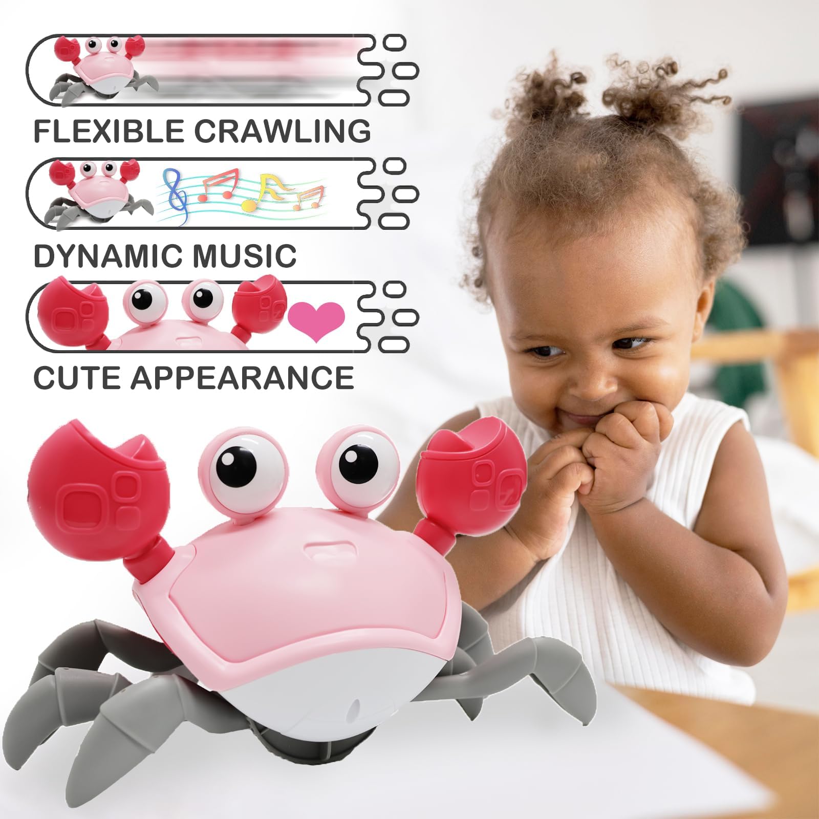 Pbooo Tummy Time Crab Toy side view demonstrates crab-like crawling motion.