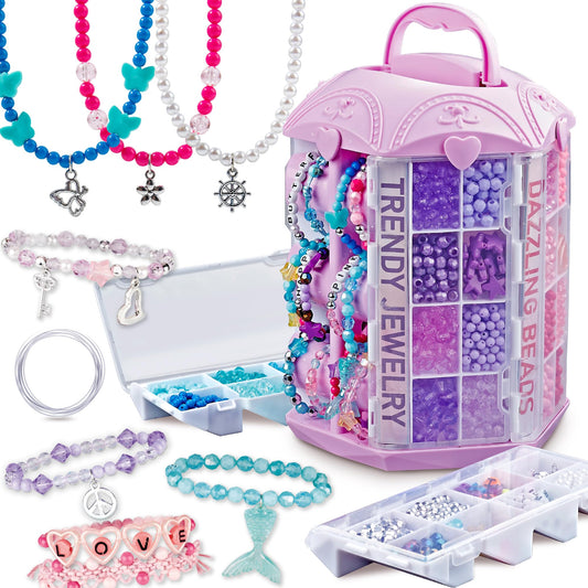 P&C Bead Bracelet Kit with castle storage keeps beads organized during playtime.