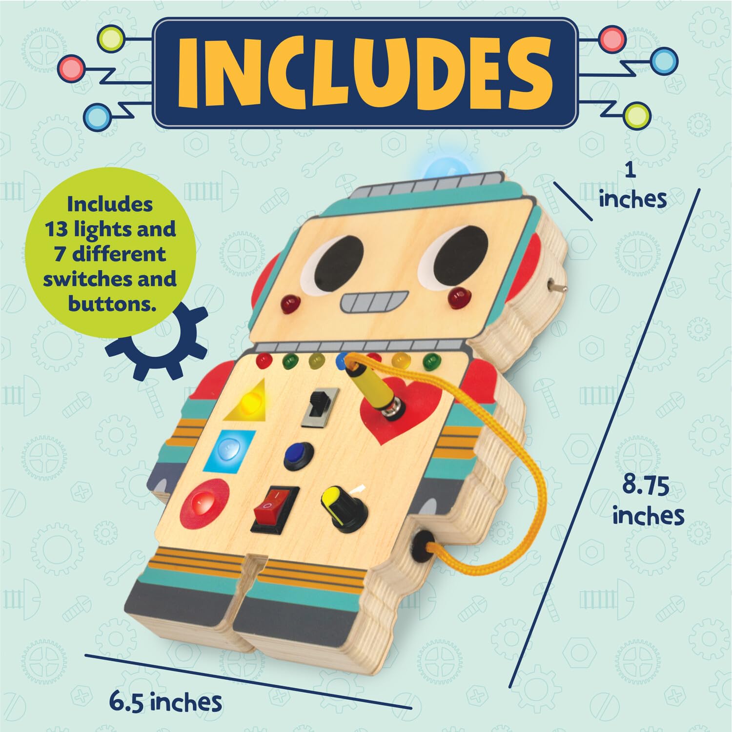 Peaceable Kingdom Blinkity Bot features 13 lights for interactive discovery.