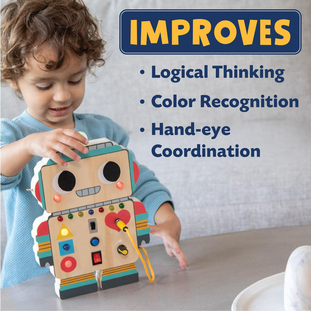 Peaceable Kingdom Blinkity Bot durable wooden construction for long-lasting use.