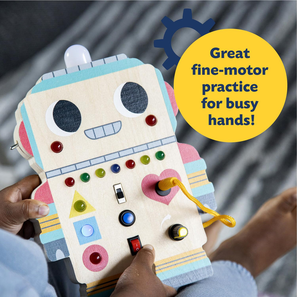 Peaceable Kingdom Blinkity Bot compact, portable design for at-home or on-the-go play.