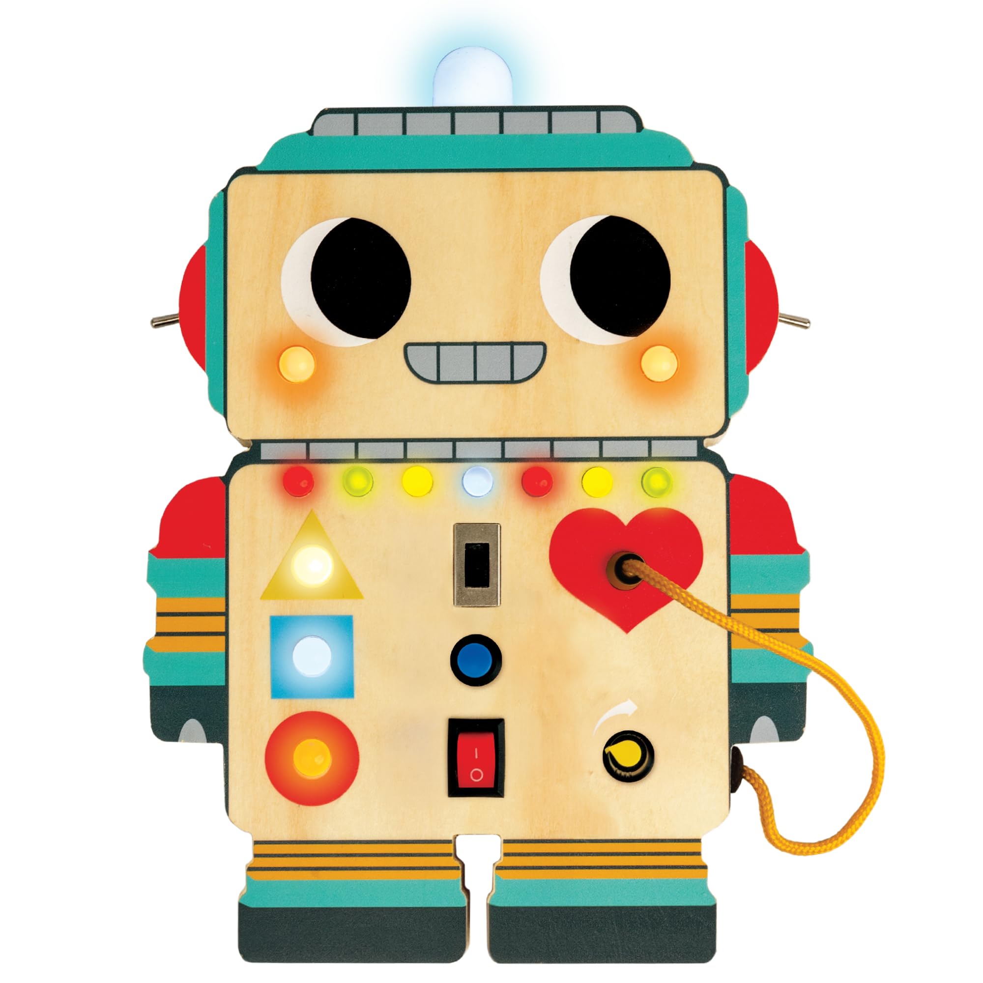 Peaceable Kingdom Blinkity Bot includes one robot toy with lights and switches.