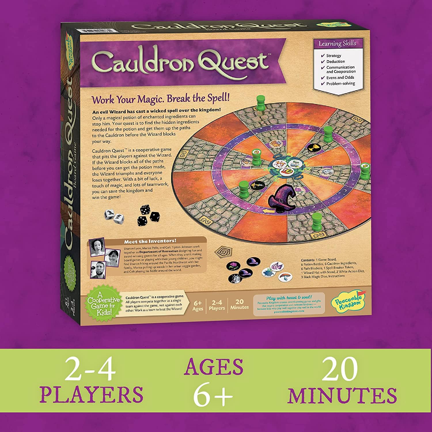 Peaceable Kingdom Cauldron Quest action dice add variability to decisions.