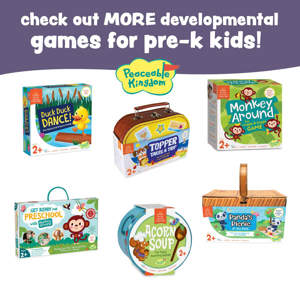 Peaceable Kingdom colorful nesting boxes closeup highlights bright kid-friendly visual appeal.
