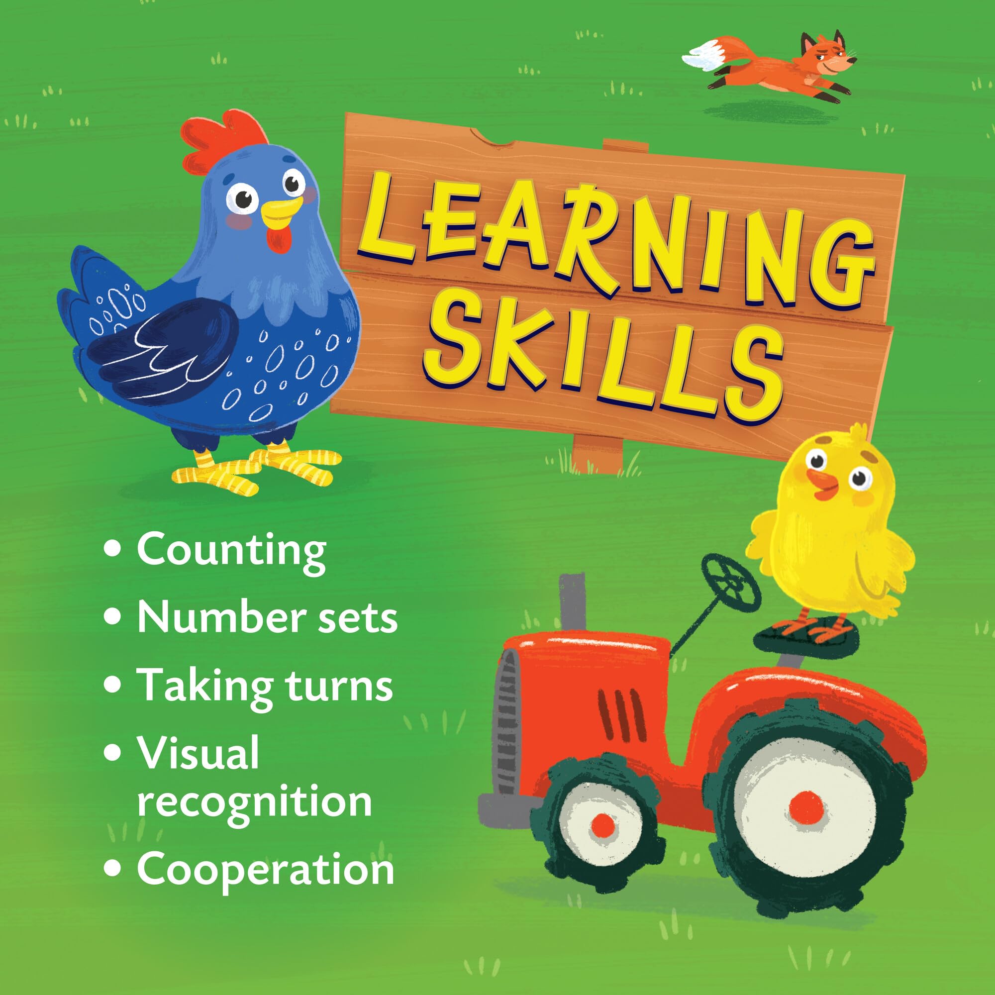 Peaceable Kingdom Count Your Chickens coop for storage and storytelling between rounds.
