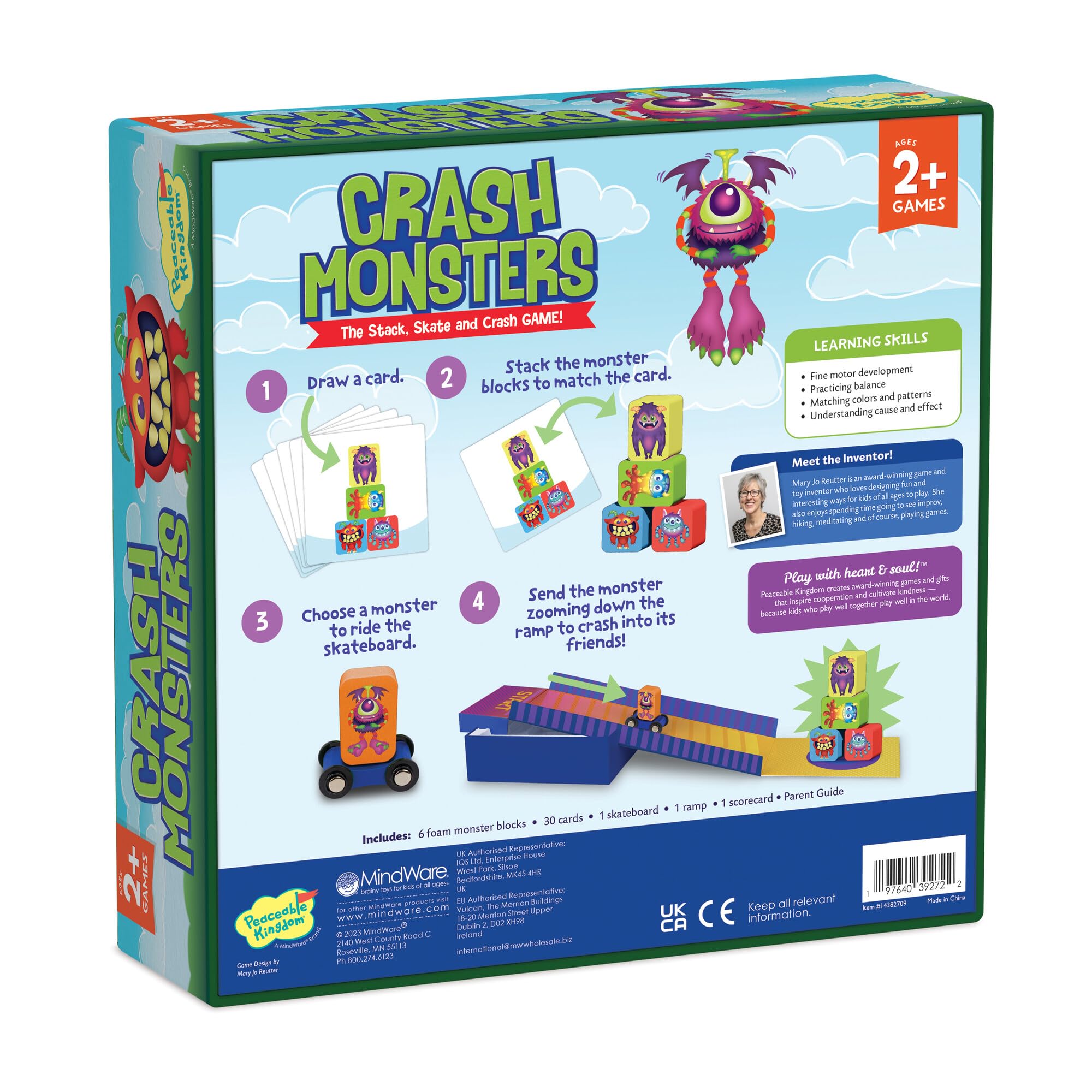 Peaceable Kingdom Crash Monsters instruction guide supports parents and caregivers.