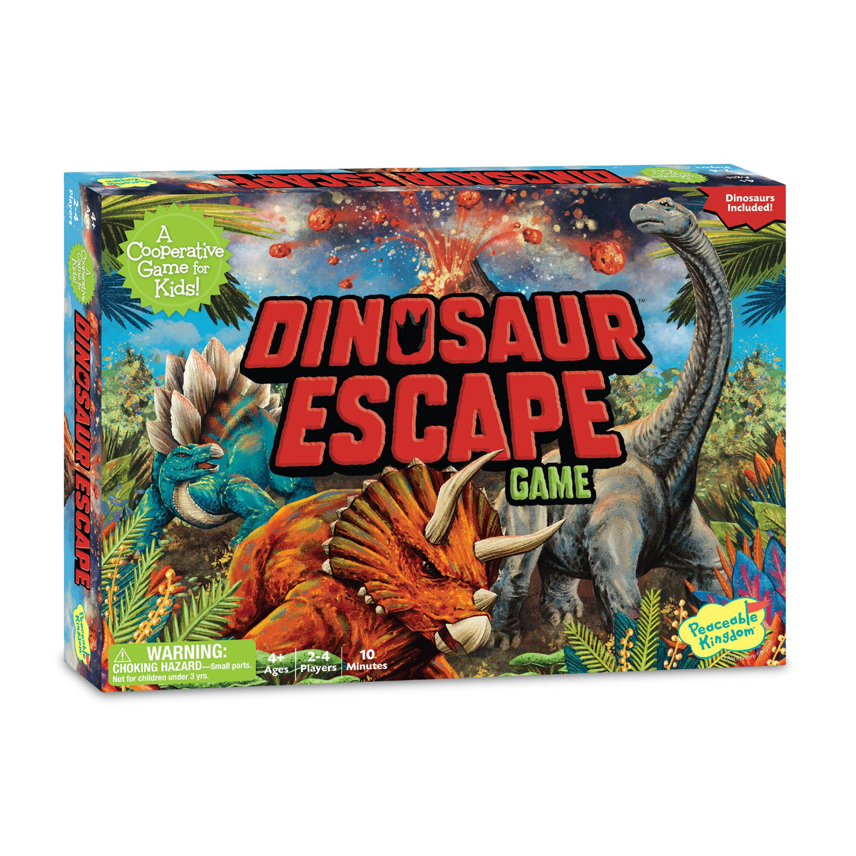 Peaceable Kingdom Dinosaur Escape board promotes cooperative play and turn-taking.