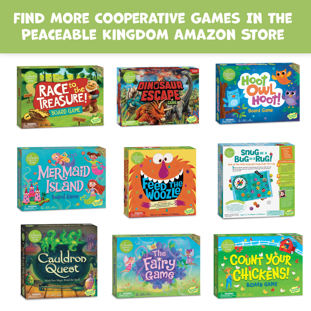 Peaceable Kingdom Dinosaur Escape island art showcases cheerful prehistoric pals.