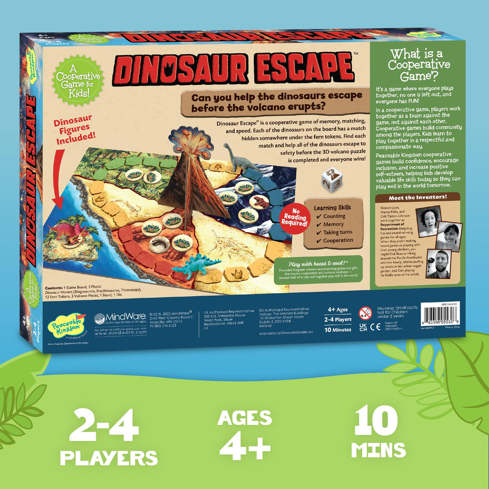 Peaceable Kingdom Dinosaur Escape volcano puzzle pieces create suspense without pressure.