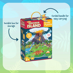 Peaceable Kingdom dinosaur island floor puzzle 3-feet tall reference helps gauge room fit.