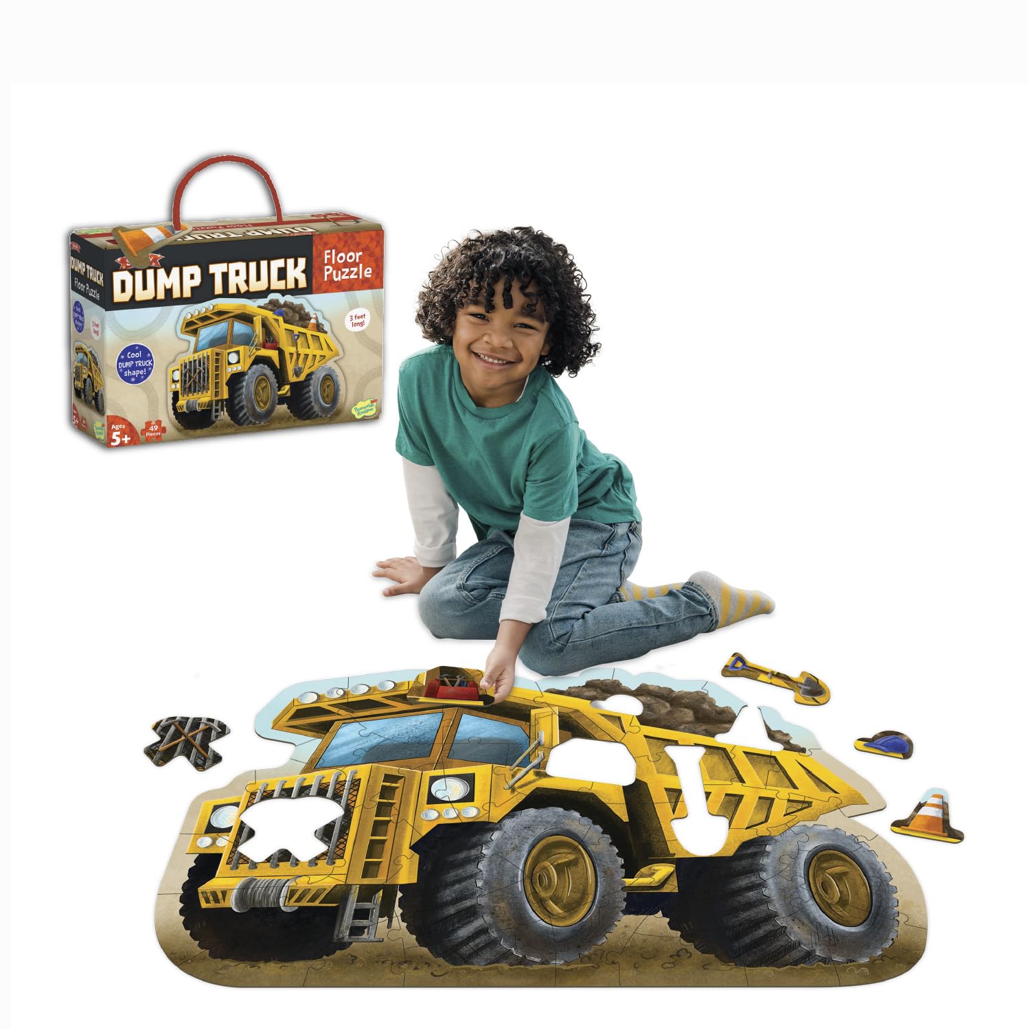 Peaceable Kingdom dump truck floor puzzle wide view shows oversized pieces boosting recognition