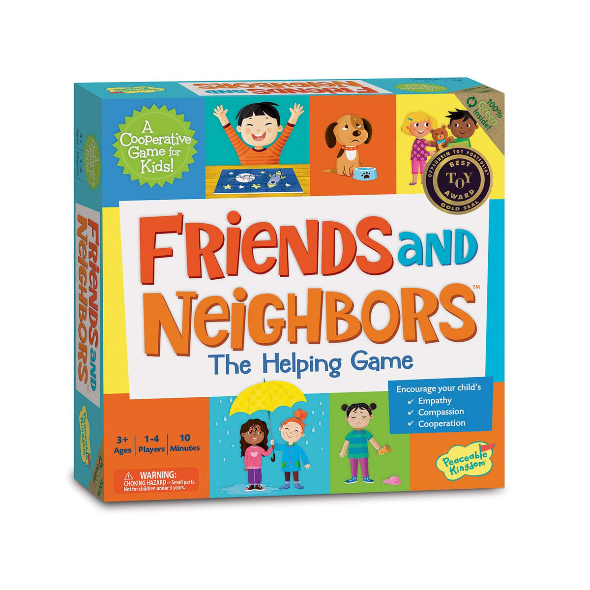 Peaceable Kingdom box cover showing Friends and Neighbors for cooperative learning
