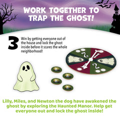 Peaceable Kingdom Ghost in Attic game-board-illustration sets eerie atmosphere for kids.