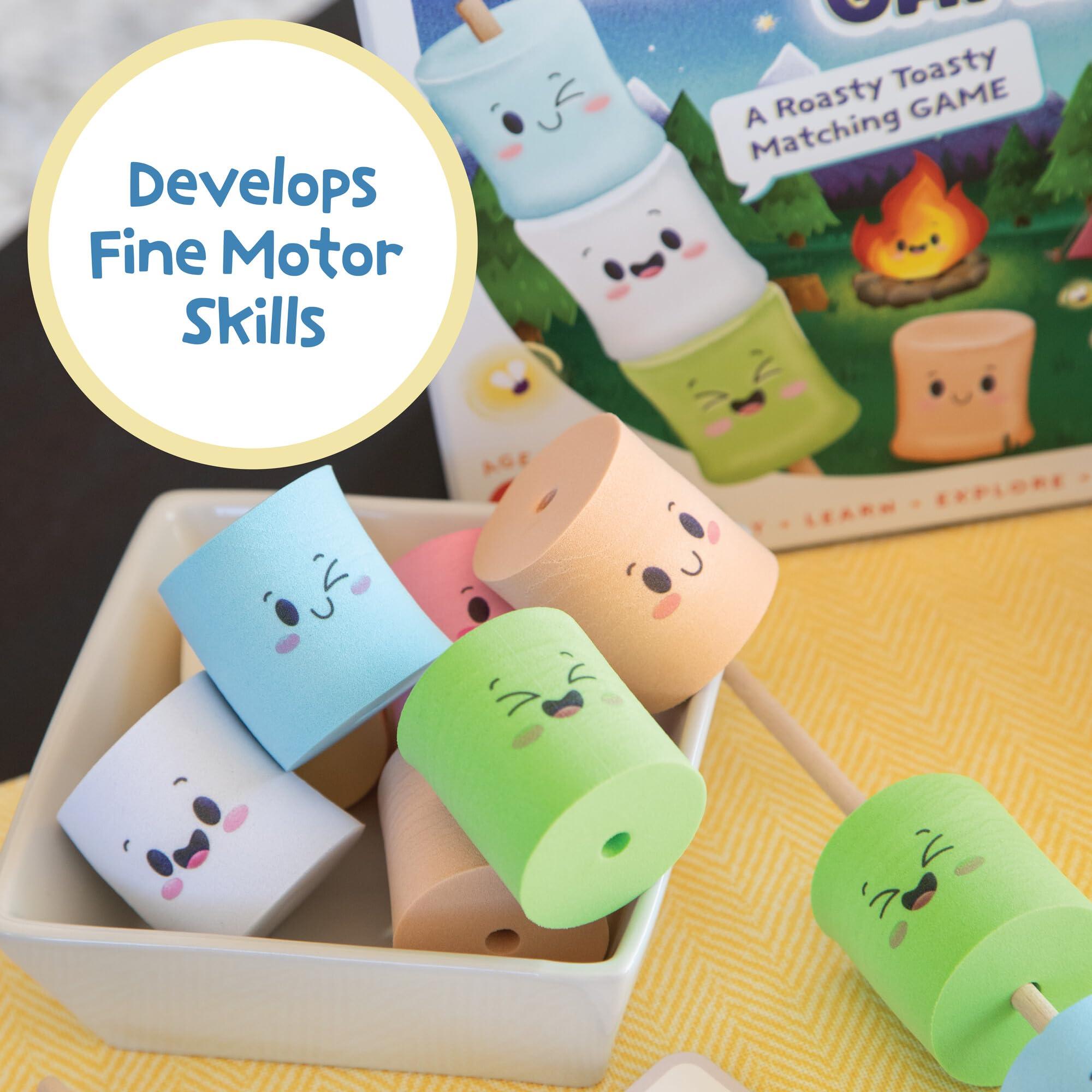 Peaceable Kingdom Happy Marshmallow campfire setup; invites cooperative pretend play