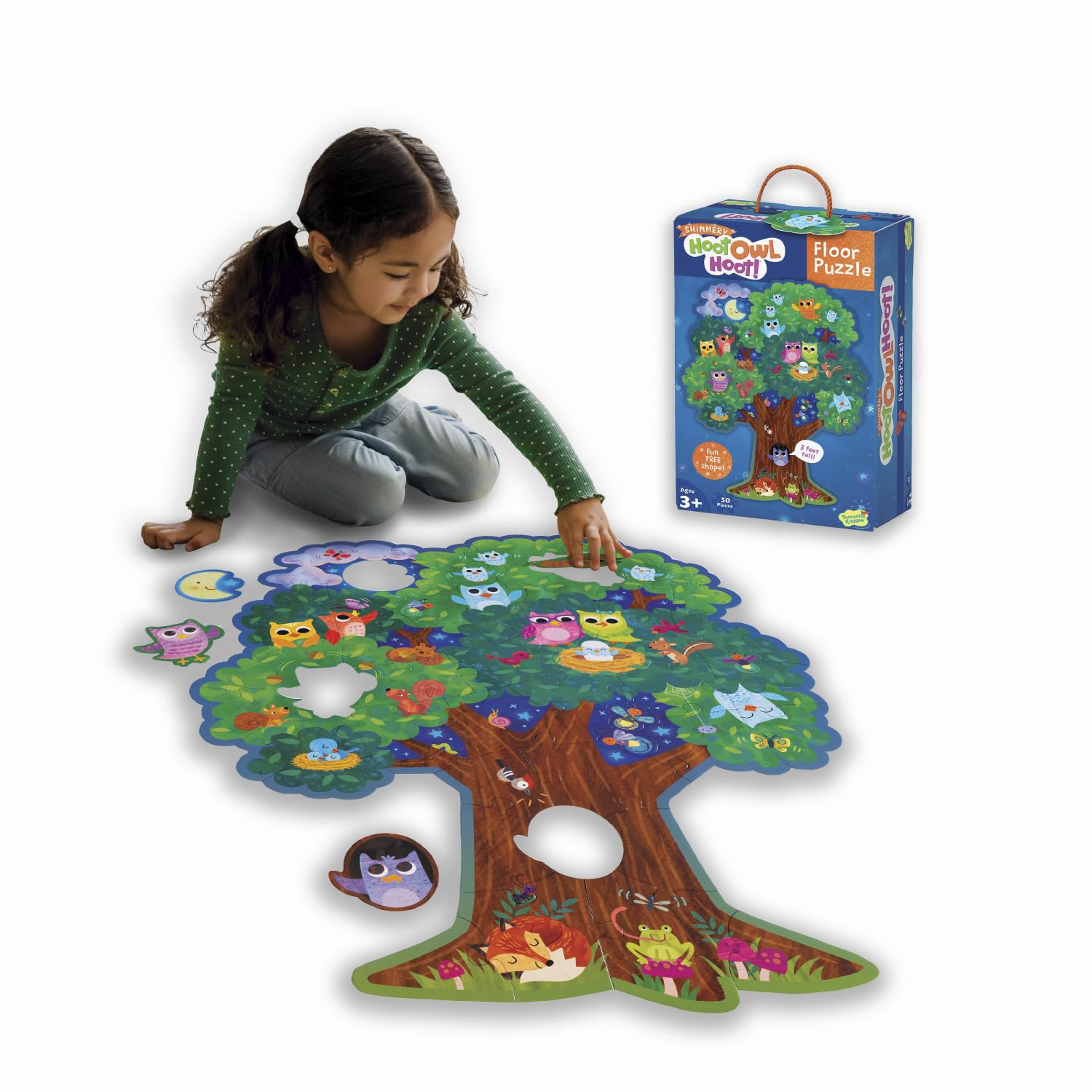 Peaceable Kingdom Hoot Owl Hoot floor puzzle cover showcases engaging artwork for cooperative play