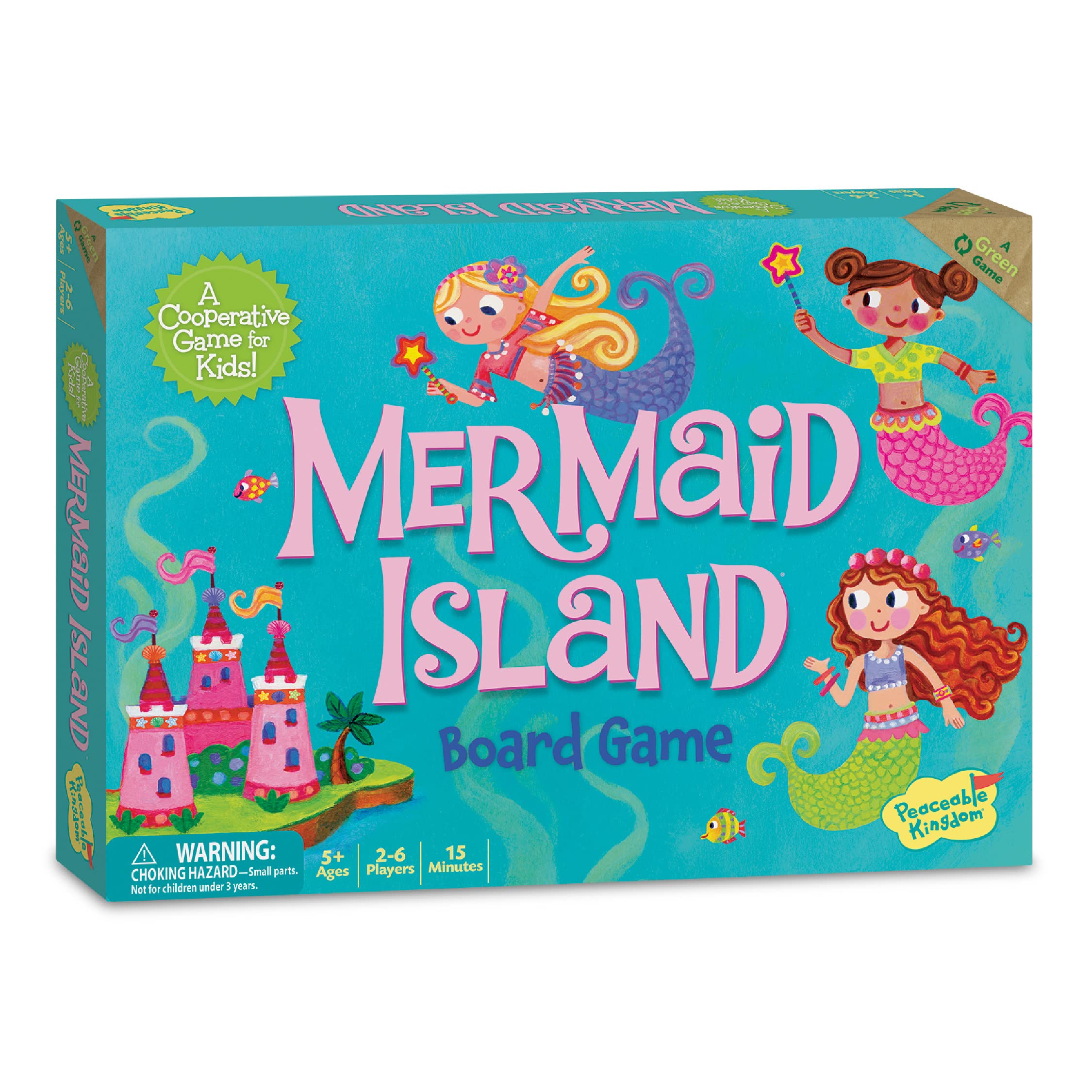 Peaceable Kingdom Mermaid Island board promotes cooperative play for kids.