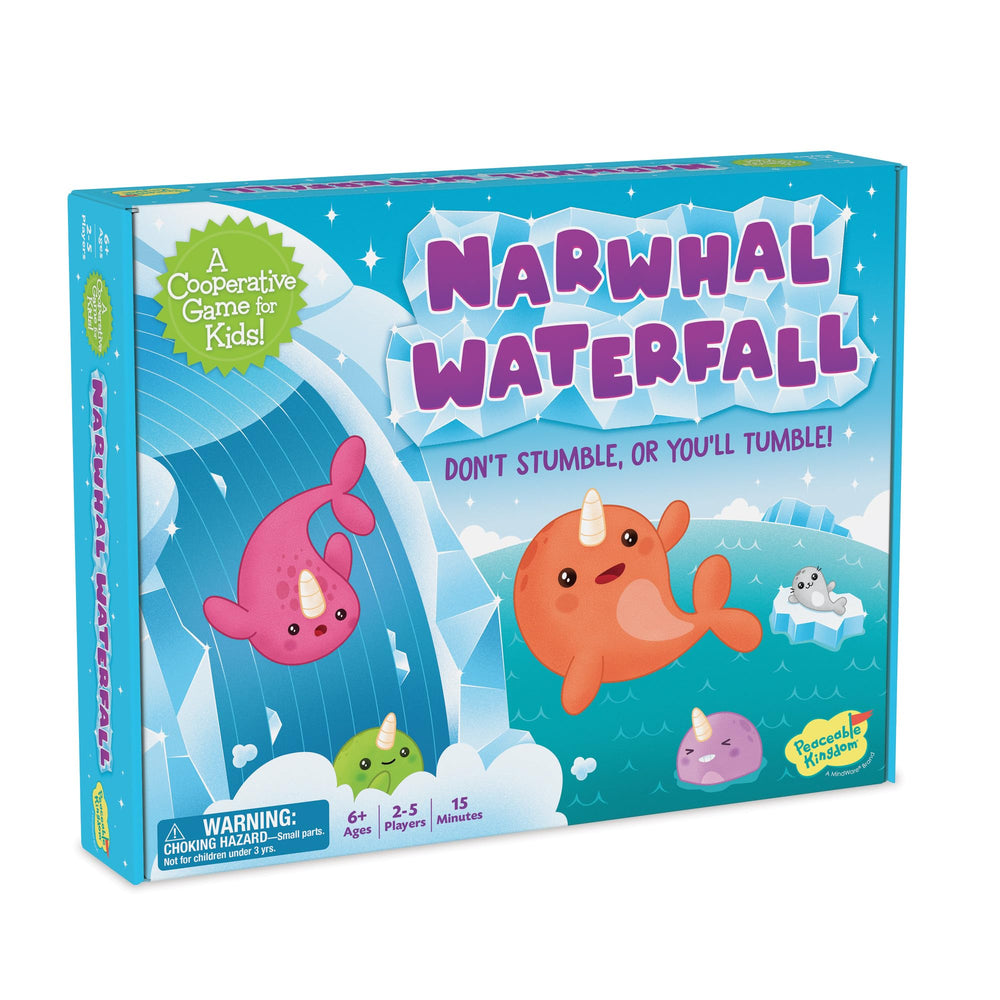 Peaceable Kingdom Narwhal Waterfall gameboard moving river fosters teamwork during family game night.