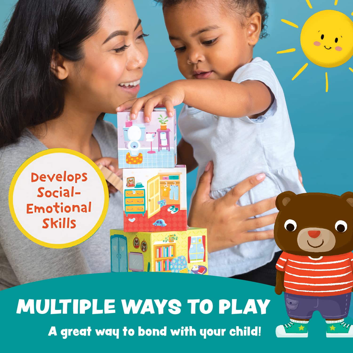 Peaceable Kingdom six-pack nesting boxes show rooms of Bear's house for discovery.