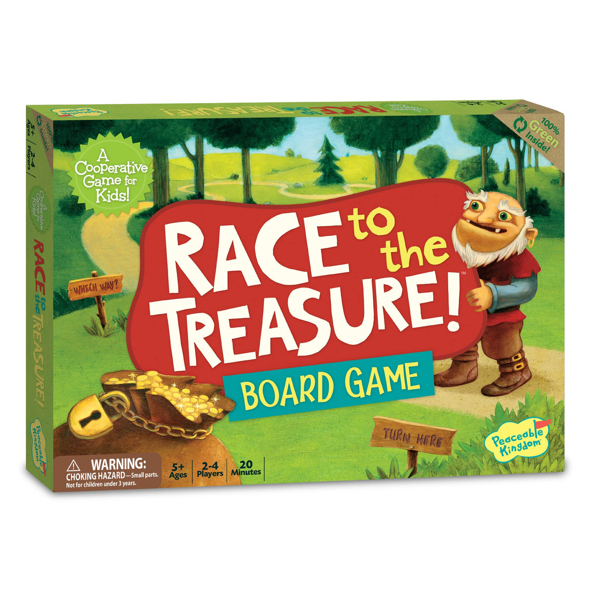 Peaceable Kingdom Race to the Treasure box front inviting cooperative play